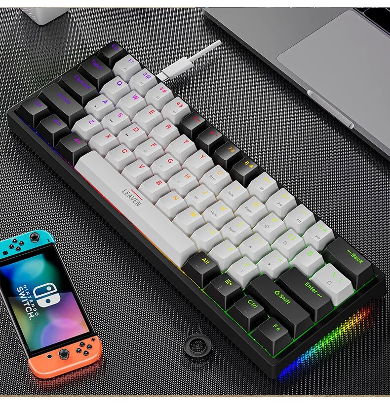 K620 Mini Gaming Mechanical Keyboard 61 Keys RGB Hotswap Type-C Wired Gaming Keyboard PBT Keycaps 60% Ergonomics Keyboards. 