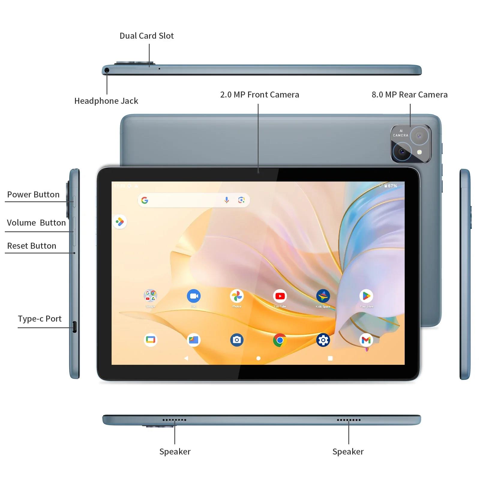 PRITOM TAB11 Android 14 Tablet 10 Inch, 8GB(4+4 Expand) RAM + 128GB ROM, Octa Core, 5G WiFi, with Keyboard, Mouse, Case. 