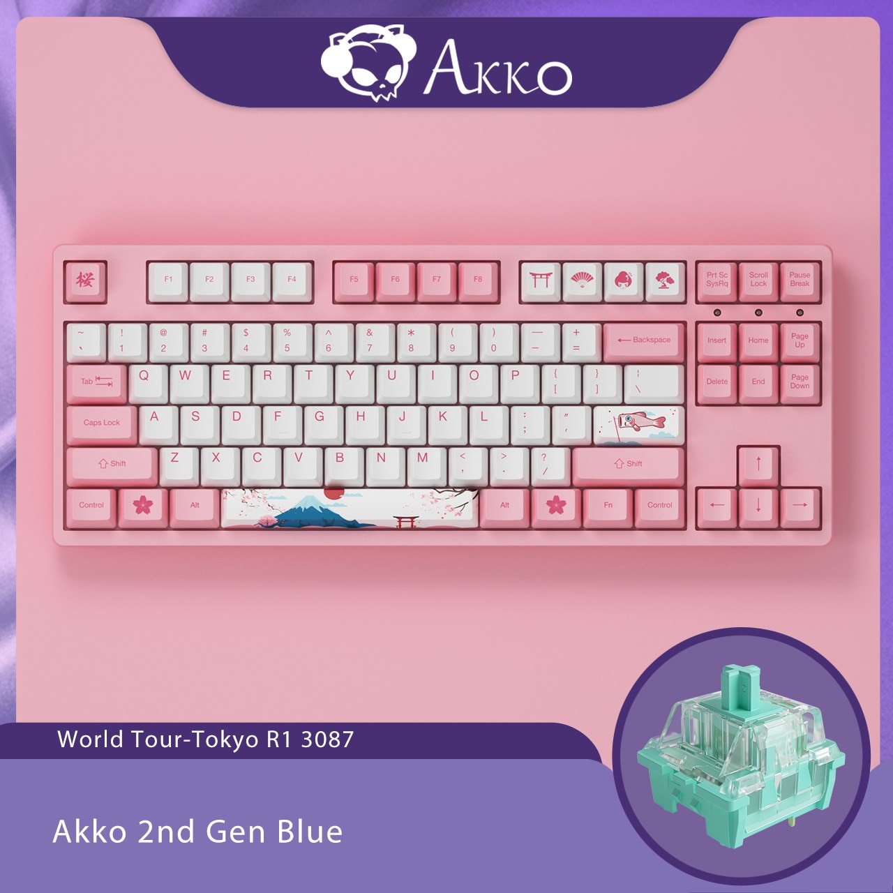 Akko 3087 V2 World Tour-Tokyo Mechanical Gaming Keyboard Wired TKL 87-Key with OEM Profile PBT Dye-Sub Keycaps N-key Rollover. 