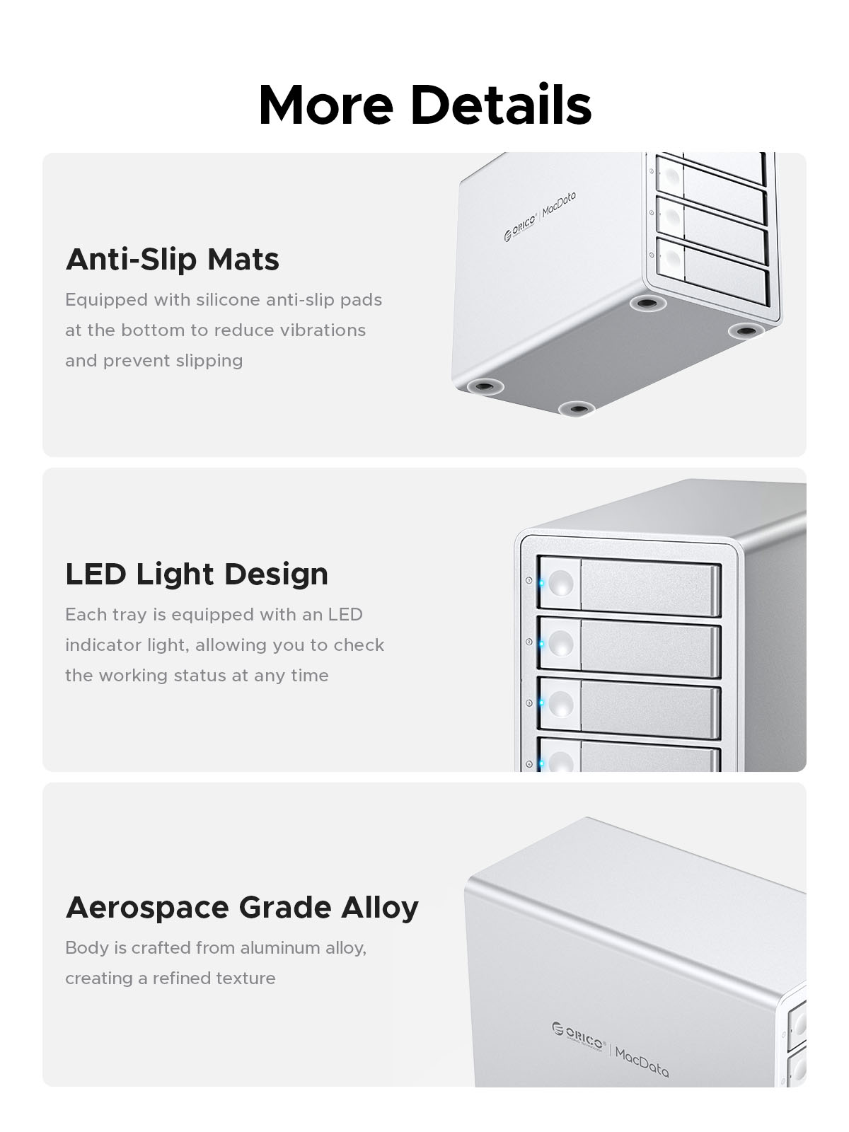 ORICO 3.5" Daisy Chain Type-C 10Gbps HDD Docking Station Support RAID 150W Power for Apple device 5Bay DAS Studio Series. 