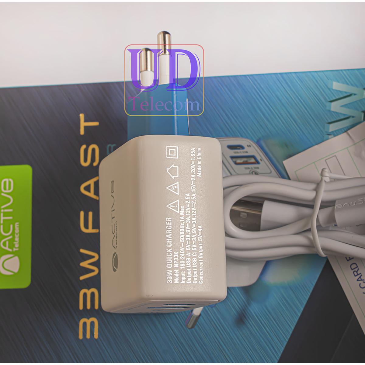 Active Telecom 33 W FAST Wall Charger With type-c cable & Pd charging port. 