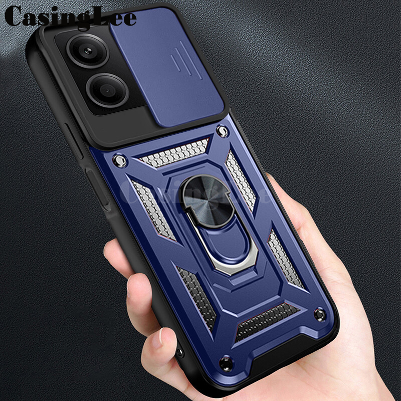 For Xiaomi Poco M6 Pro 4G Case Armor Ring Case Cover Adsorb Car Holder Shockproof Camera Protection Cover for Xiaomi Poco M6 Pro Back Cover Phone Cases