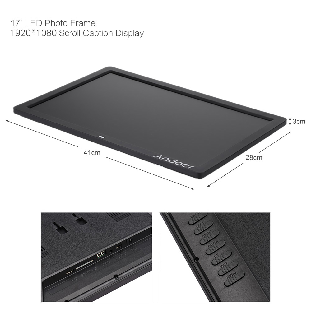 Andoer 17 LED Digital Photo Frame 1920*1080 Electronic Picture Frame MP3 MP4 Video Player Clock Calendar with Remote Control. 