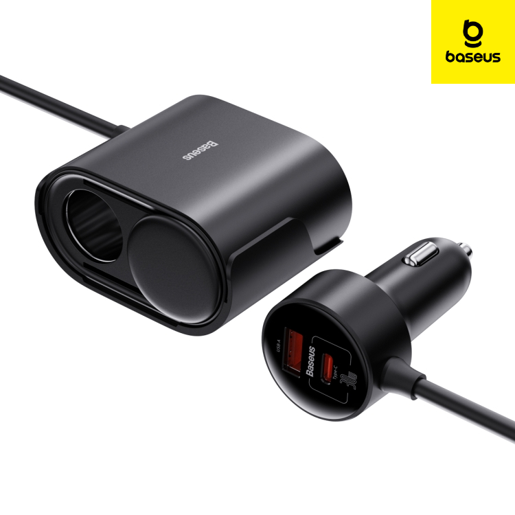Baseus Car Charger High Efficiency Pro 1-for-2 Car Cigarette Lighter With 30W USB C USB A port