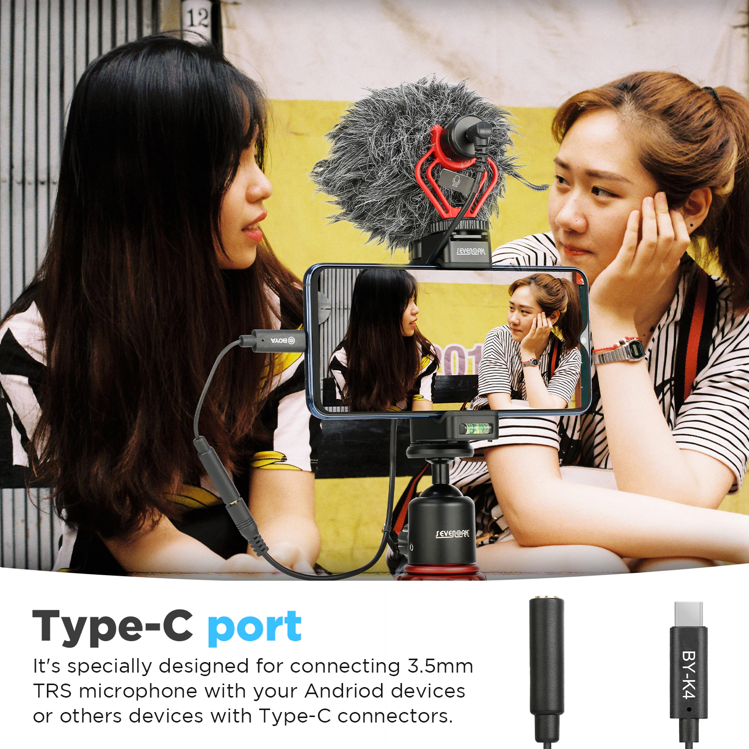 BOYA BY-K4 3.5mm TRS (Female) to Type-C (Male) Audio Microphone Adapter Converter for Android Phones Macbook iPad USB-C Devices. 
