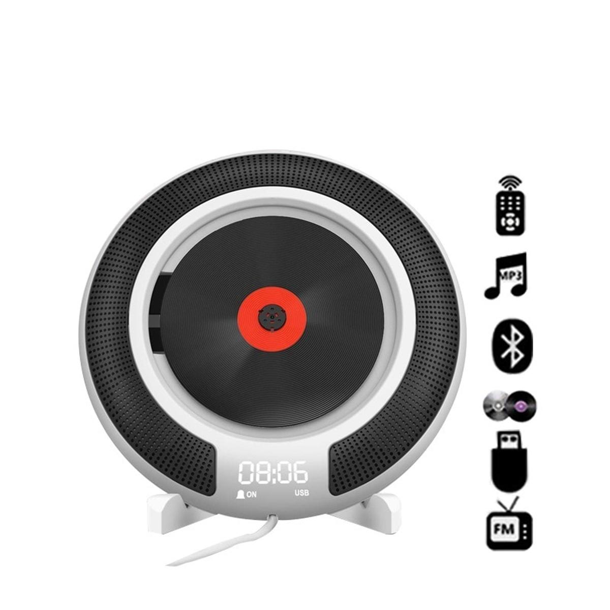 Portable Bluetooth-Compatible CD Player Wall Mount FM Radio Built-In Hifi Speaker With Remote Control Headphone Jack
