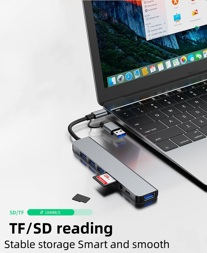 8 IN 1 USB C Hub to 3.5mm Jack Earphone Adapter Type C to USB 3.0 2.0 SD TF Card Reader Docking Station For Macbook Huawei. 