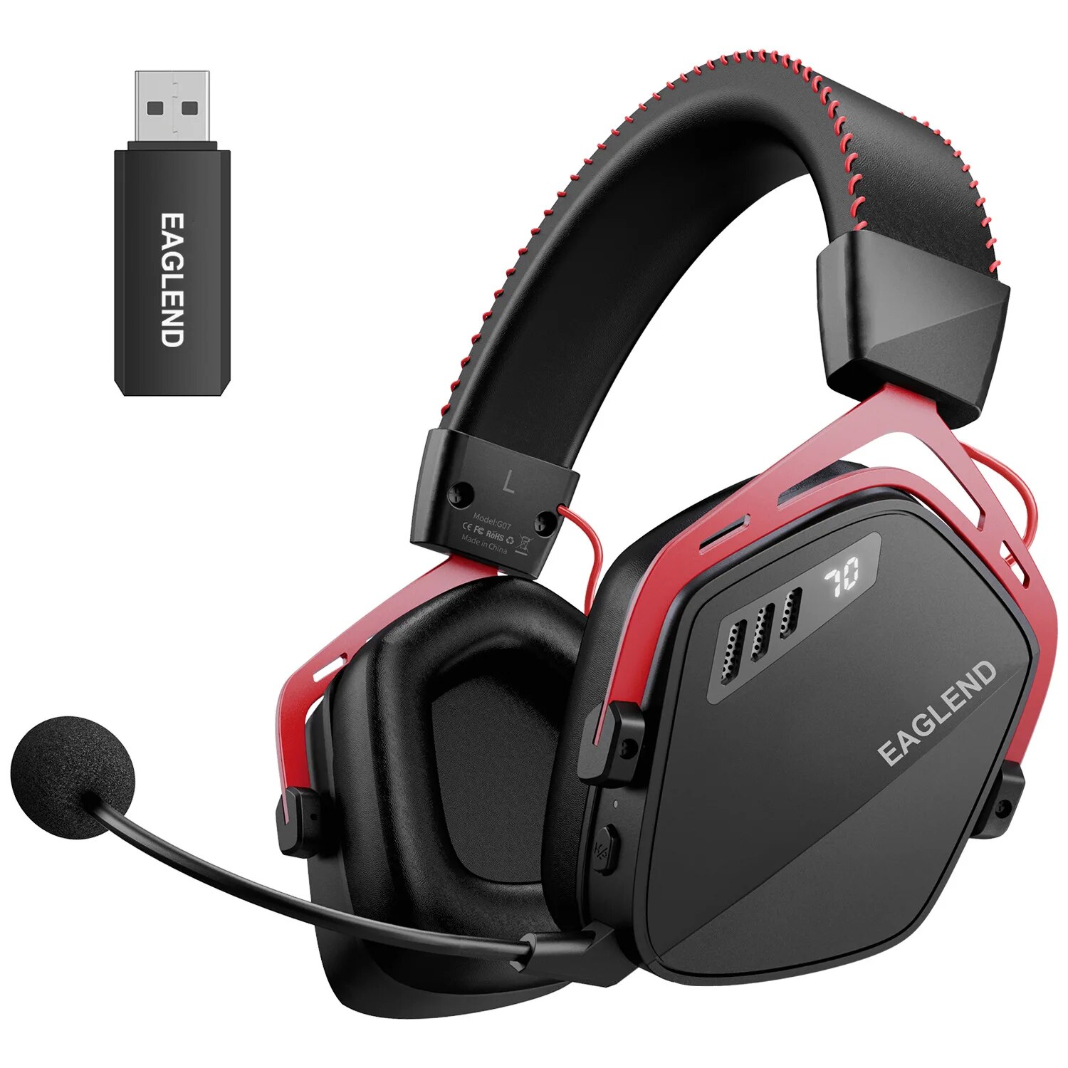 EAGLENO LEGEND G07 Wireless Gaming Headset for PC, PS4, PS5 with Noise Cancelling Mic Soft Memory Earmuffs Wireless Headphones