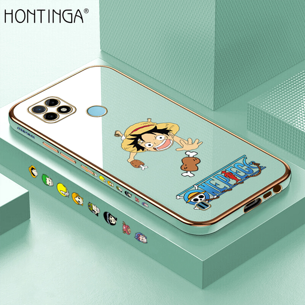Hontinga for Realme C25Y Case Luxury 6D Plating Cartoon Meaty Luffy Side Pattern Soft Back Cover Silicone Square Phone Cases
