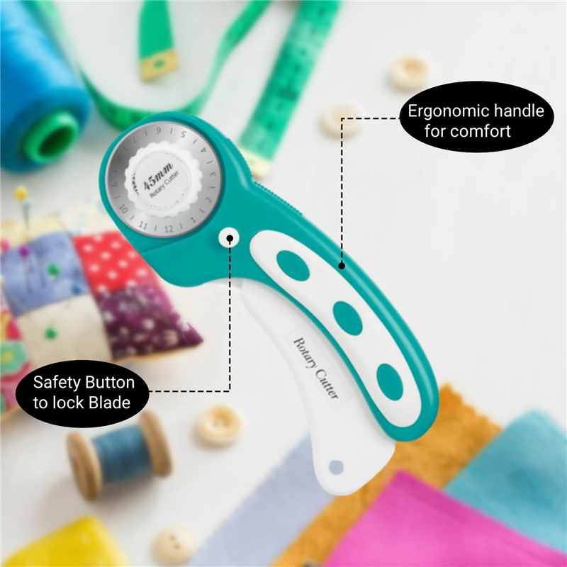 45mm Rotary Cutter for Fabric Crochet Edge Skip Blade Perforating with 8Pcs Rotary Blades 1Set. 