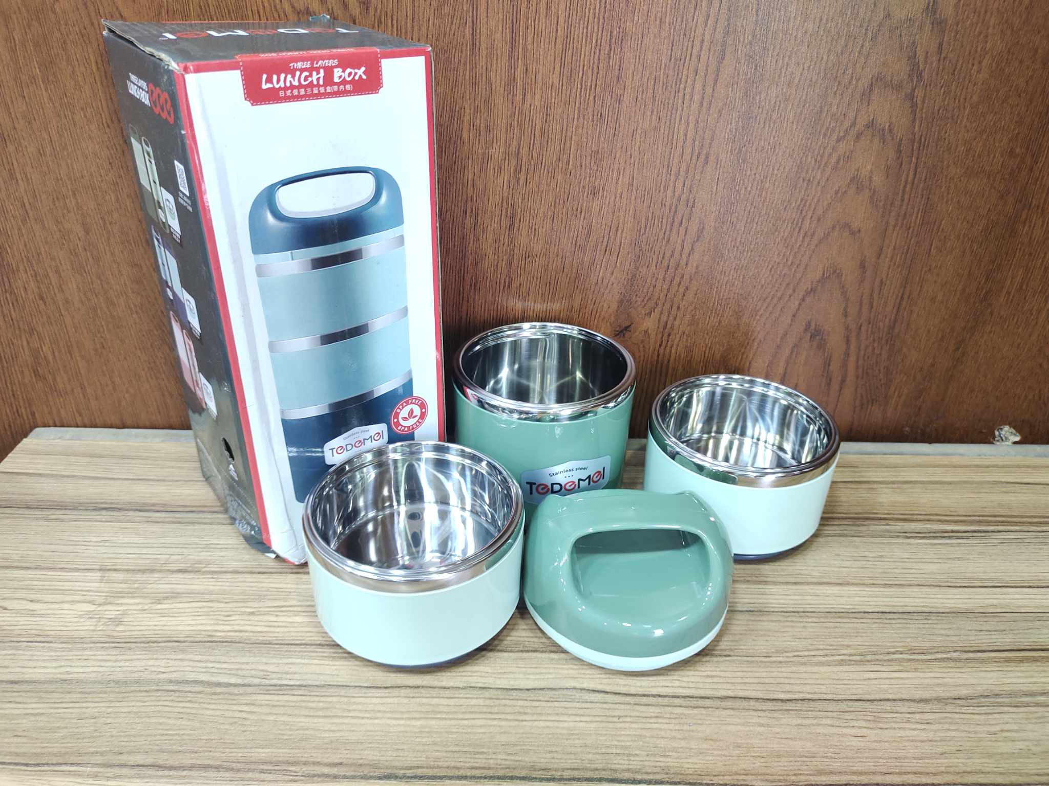 Thermal Insulated Lunch Box Multi Color. Homio Tedemei 2 Layers Lunch Box, PP Material Outside - Inner Stainless Steel. 