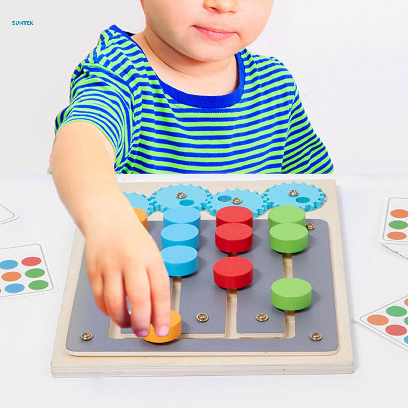 Wooden Sliding Four Color Puzzle Wooden Toy Logical Game Development Toy Memory Game Fun Montessori Color Matching Game for Gifts Ages 3+. 