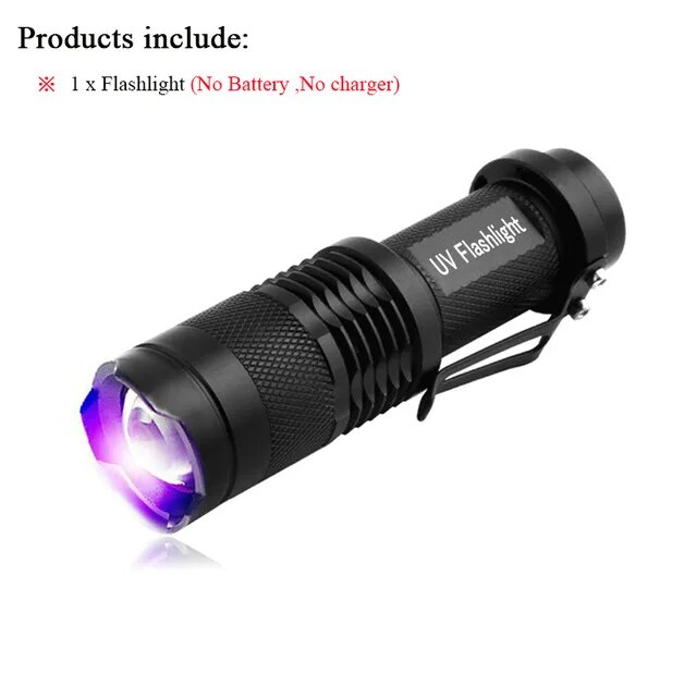 365nm 395nm UV Flashlight Rechargeable Ultraviolet Torch Use 12 Hours UV Lamp Black Light For Manicure Pet Urine Stains Examine. 
