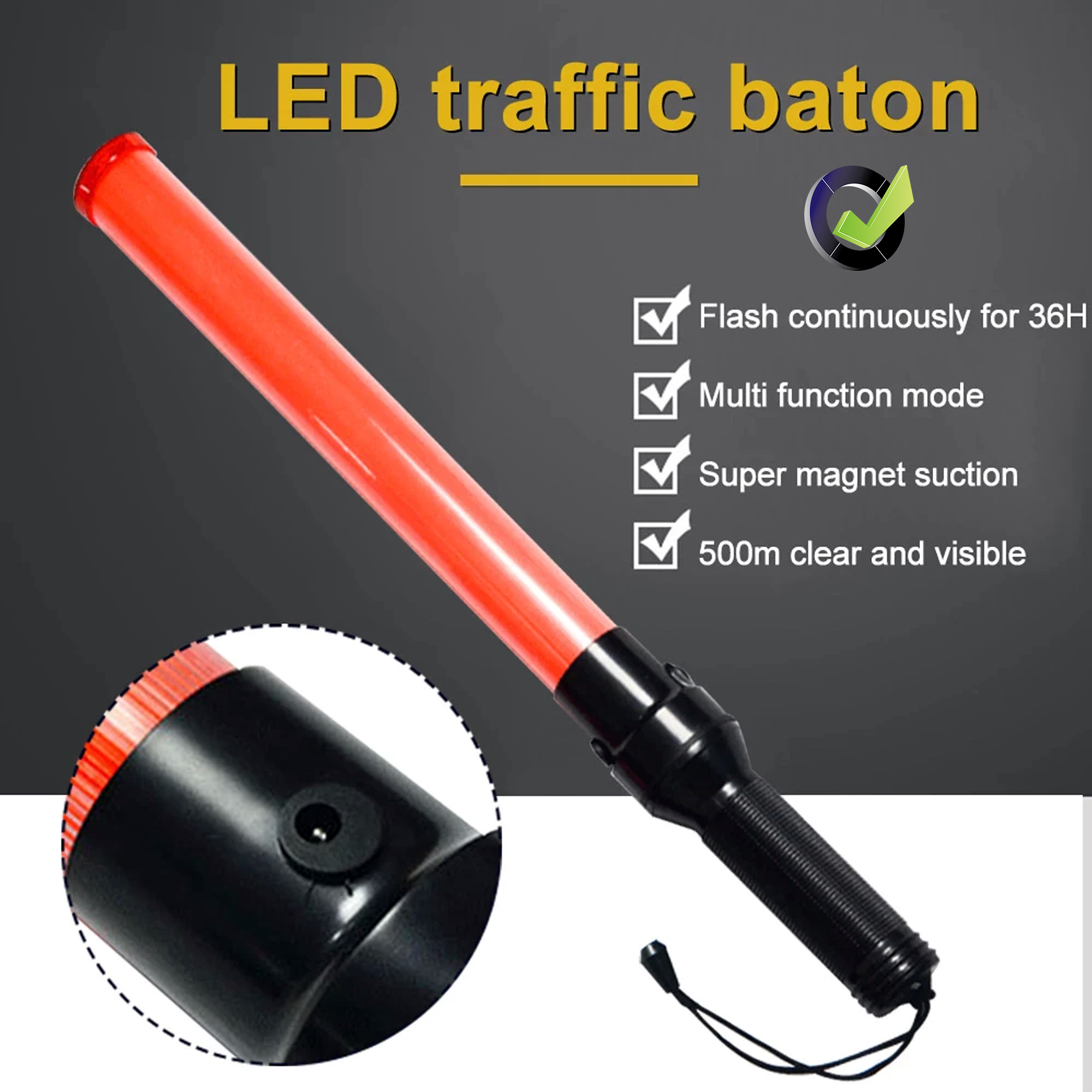 Rechargeable LED Traffic Baton Wand Signal Hand Indicator Light Stick Flash Warning Safety Multifunction. 