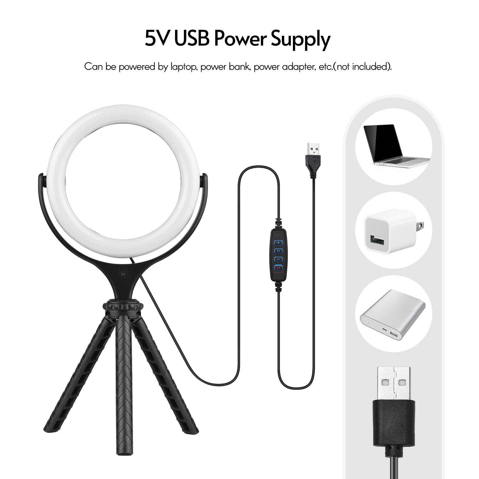 6-inch Video Streaming LED Ring Light Bi-color 3000K-6500K 10-level Brightness Dimmable USB Powered with Table Tripod for Video Live Makeup Online Teaching. 