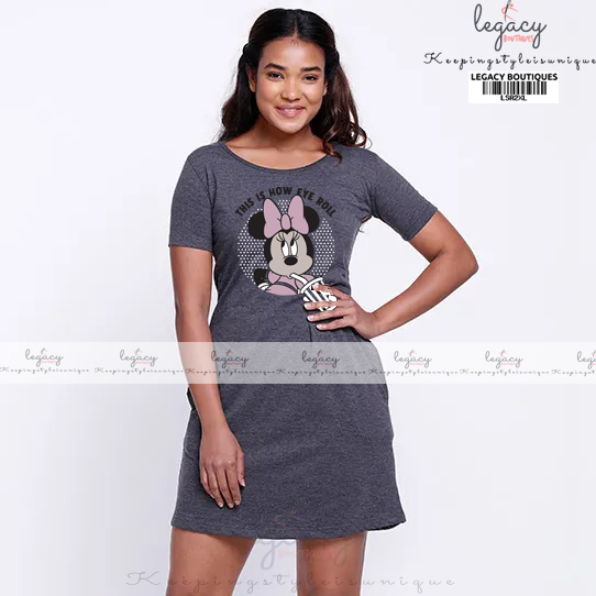 Ladies Long T-Shirt Casual Loose Fit O-Neck Short Sleeve Top in Solid Color