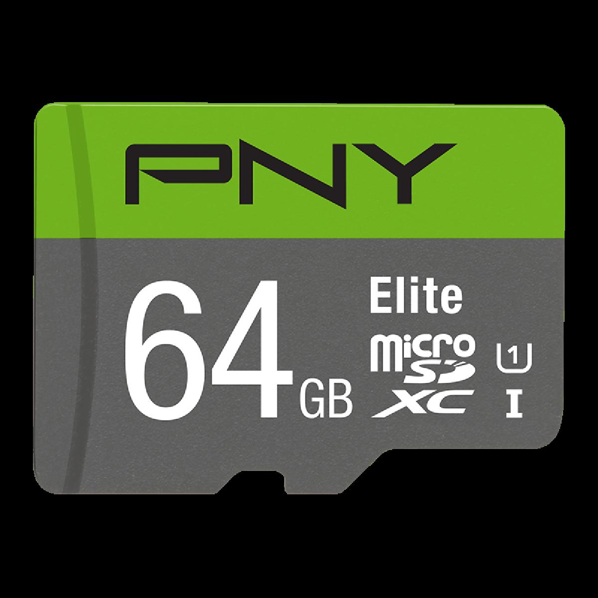 PNY 64GB(Temperature/Shock/Magnet/Water Proof) Elite Class 10 U1 micro SDXC memory card.