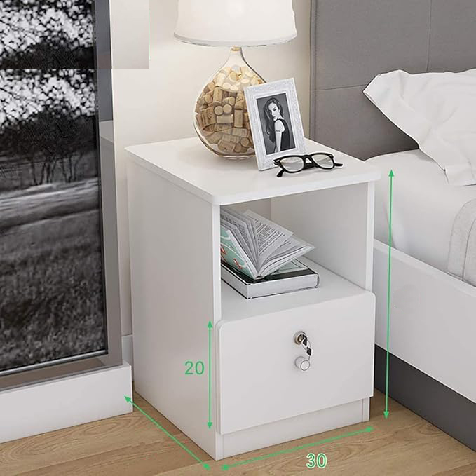 Bedside Table, Storage Box 1 Drawer Design, More Storage Space, Lockable Design, Modern Side Table,18/12. 