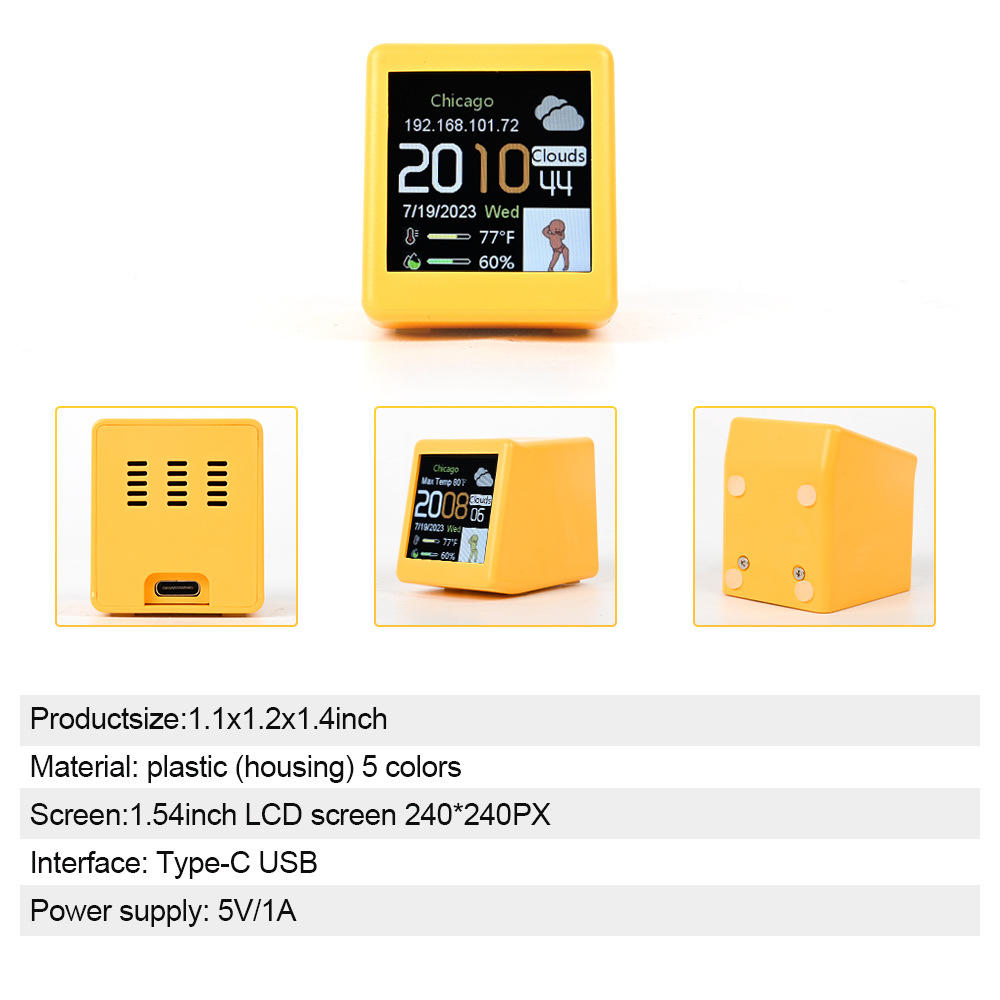 Desktop Decoration. DIY Cute GIF Animations and Electronic Album function MINI Size Smart Weather Station Clock for Gaming. 