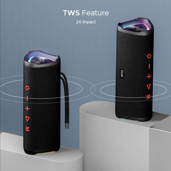 boAt Stone 750 Portable Bluetooth Speaker with 12W RMS Stereo Sound, RGB Lighting Effects, 12 Hours Playtime, Bluetooth 5.3, AUX and TF Card Support, IPX5 Water Resistance, Built-in Microphone.. 