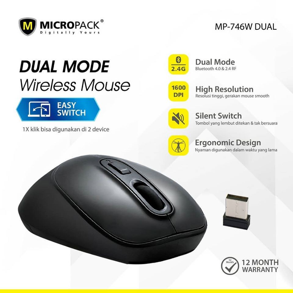 MicroPack MP-746W  Dual Modes Wireless & Bluetooth Mouse. 