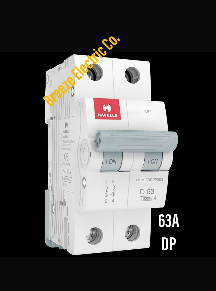 Havells Circuit Breaker 63A DP MCB.  Model: Euro-II. India.. 