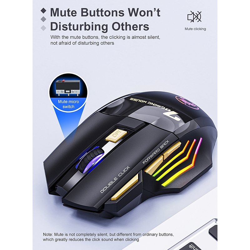 iMICE GW-X7 7-button Silent Rechargeable Wireless Gaming Mouse with Colorful RGB Lights. 