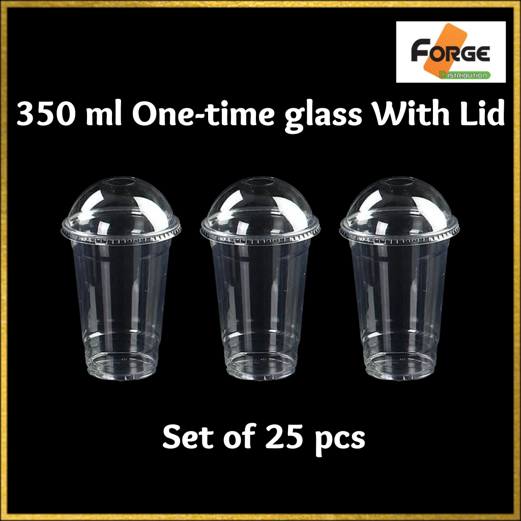 25 pcs One time Plastic Juice Glass 350 Ml With Lid