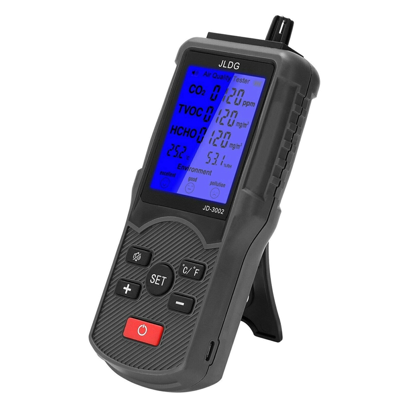 Jldg Air Quality Tester Co2 Tvoc Meter Temperature Humidity Measuring Device Carbon Dioxide Monitor with Lcd Screen. 
