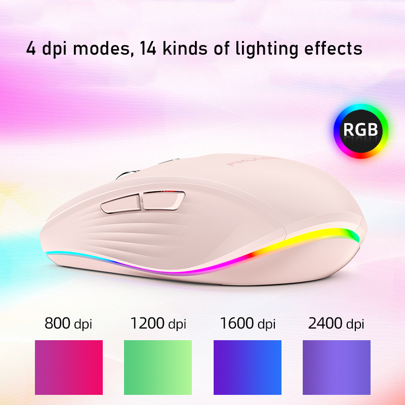 FMOUSE M303 Wireless Mouse Type-C Bluetooth 2.4G Rechargeable RGB Mouse with USB Receiver 4 Level DPI Adjustable Volume. 