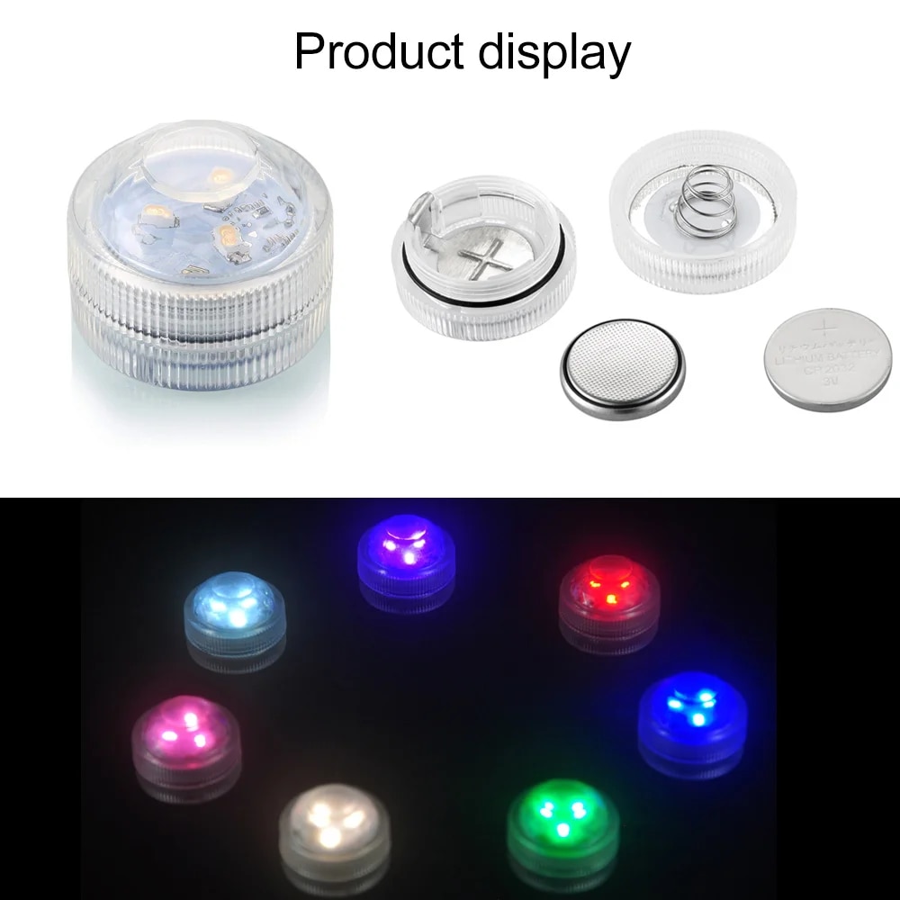 Mini Submersible LED Lights Tea Lights Small Underwater Light Battery Powered Flameless LED Accent Light for Event Vase Fishtank. 