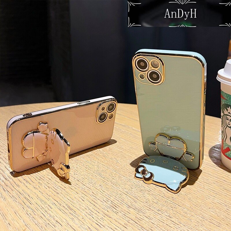 AnDyH Casing For Samsung galaxy A51 4G A51 5G A51 5G UW M40s Case Cartoon Fashion Hello Kitty Plating Reversible Mirror Folding Stand Phone Case Shockproof Phone Casing Full Lens Cover Camera protective Softcase. 