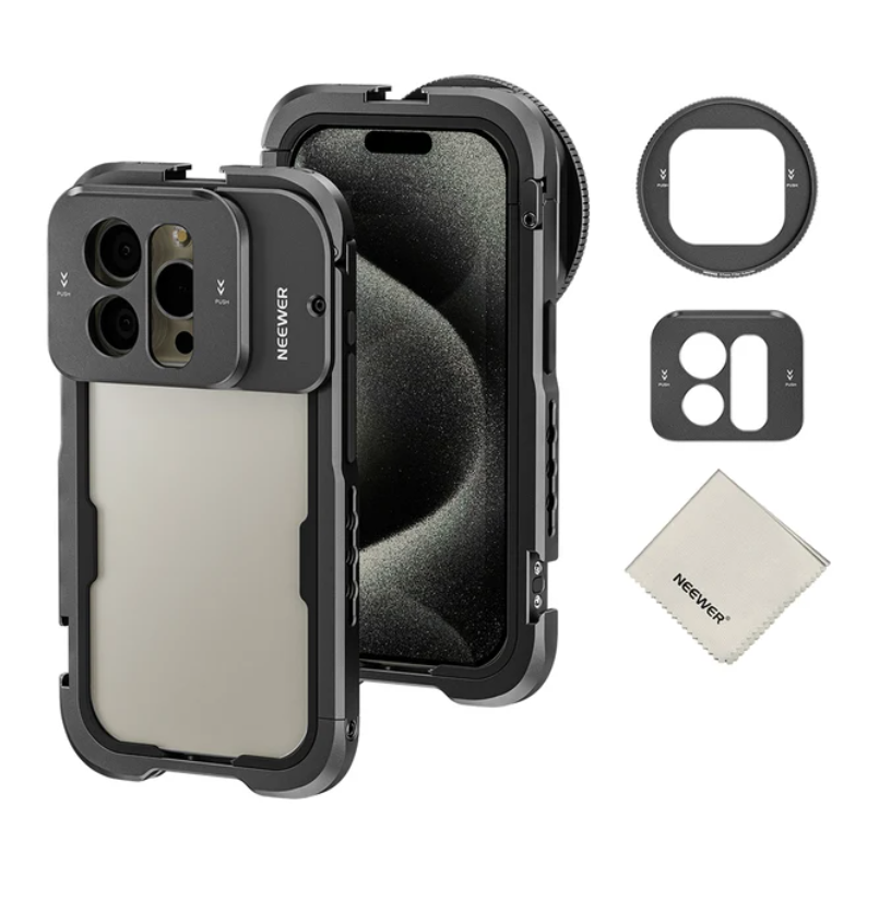NEEWER Phone Cage with Dual Handles for iPhone 15 Pro/Pro Max Rig Aluminum Case Stabilizer for Video Recording Filmmaking