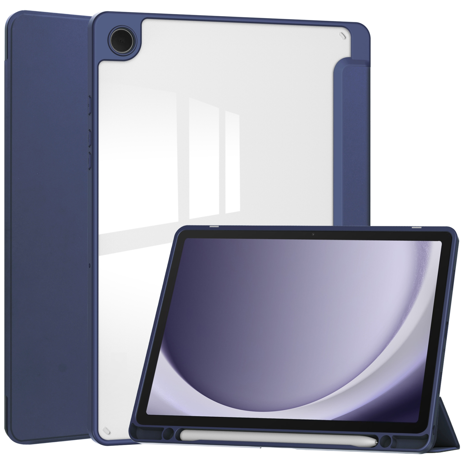 (New) Acrylic 3-folding Leather Case with Pen Slot For Samsung Galaxy Tab A9+