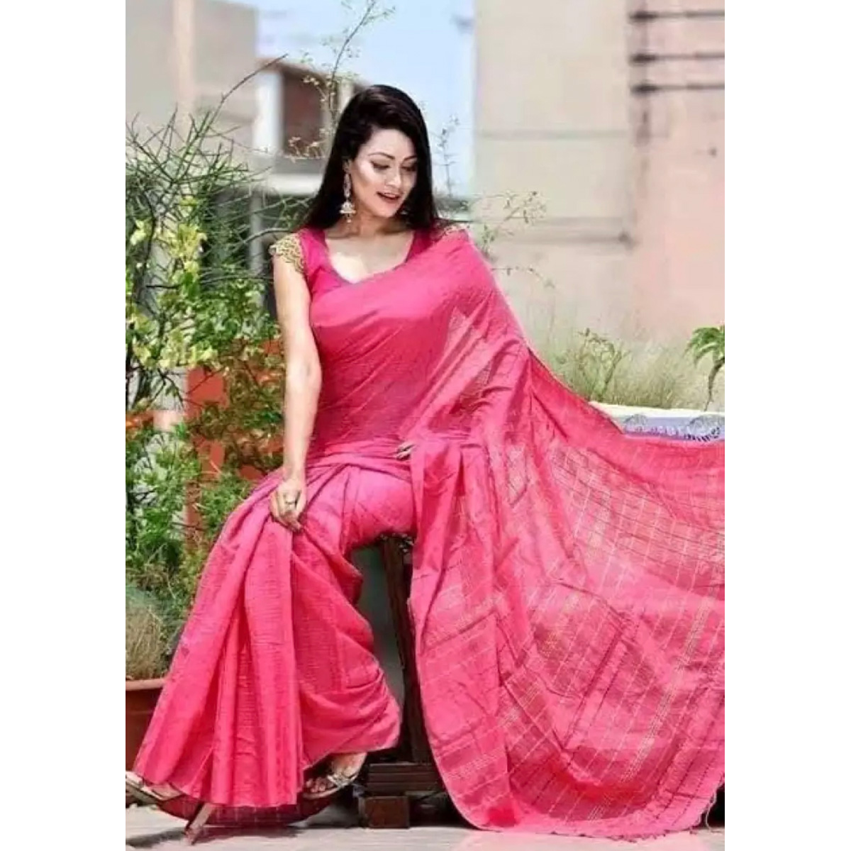 Joom Saree/Jom Saree red colour Saree 1 color saree Same as picture Saari for woman Sari collection Saree for woman Tangail saree Shari for woman Saari for girl Saari for woman,Tangail Tat Shilpo (TAN) - Sari - Saree - শাড়ি