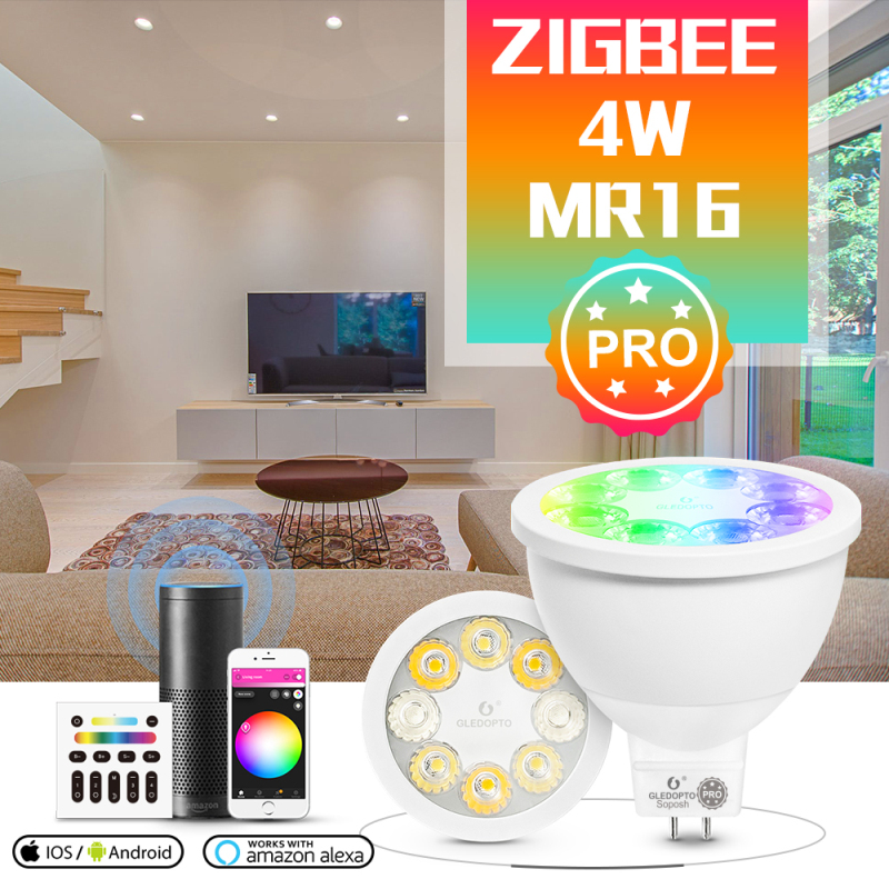GLEDOPTO ZigBee 3.0 RGB+CCT 4W Smart MR16 Spotlight APP/Voice/RF Remote Control Work with Alexa Echo Plus SmartThings high quality. 