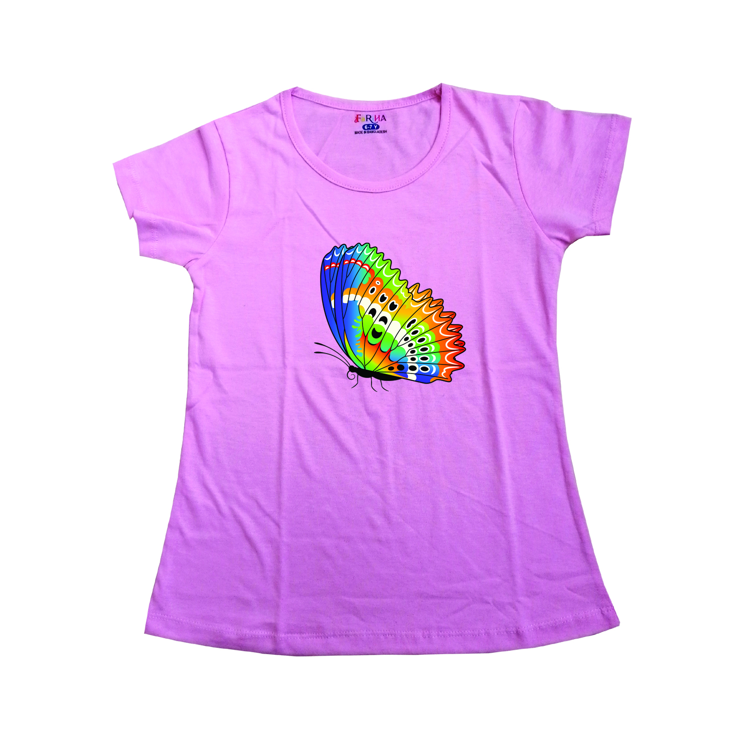 Half Sleeve T-Shirt for Gis Pink Butterfly