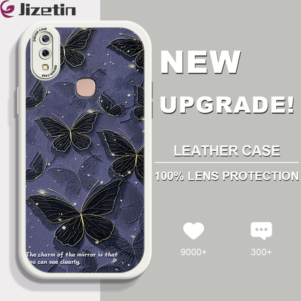 Jizetin for Vivo V9 / Y85 Back Cover Bright Butterfly Lambskin Texture PU Leather Back For Girls Boys Soft Phone Case