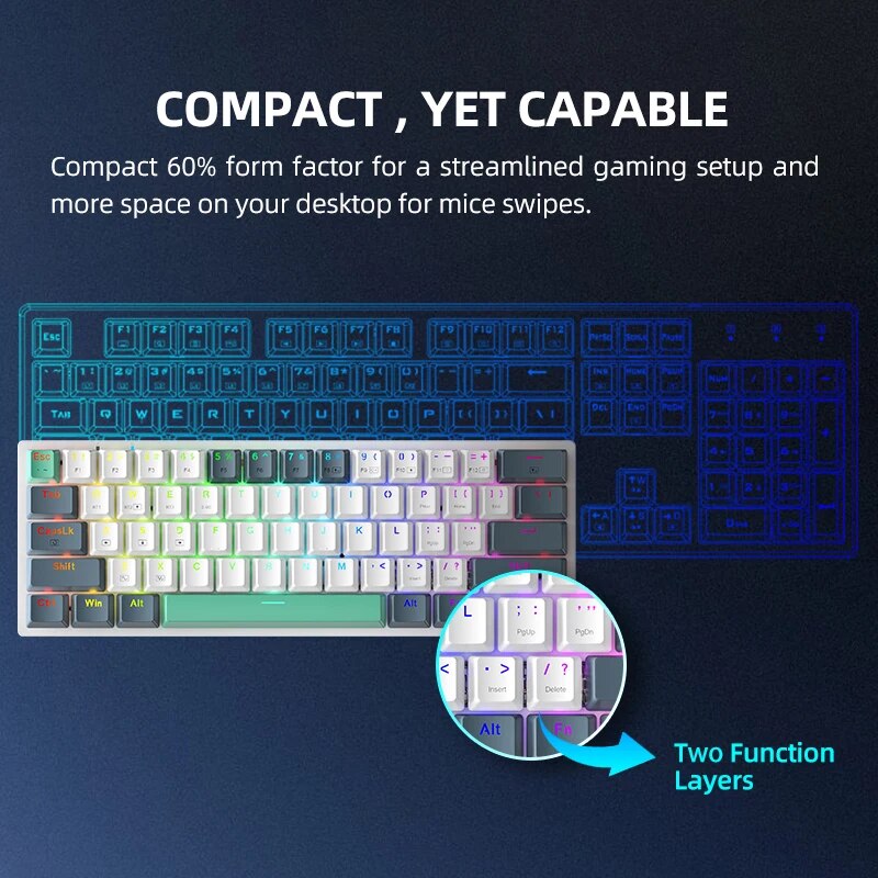 MACHENIKE K500-B61W Wireless Mechanical Keyboard 60% ANSI Layout Hot-swappable Tri-mode RGB Wireless Gaming Keyboard For Gamer. 