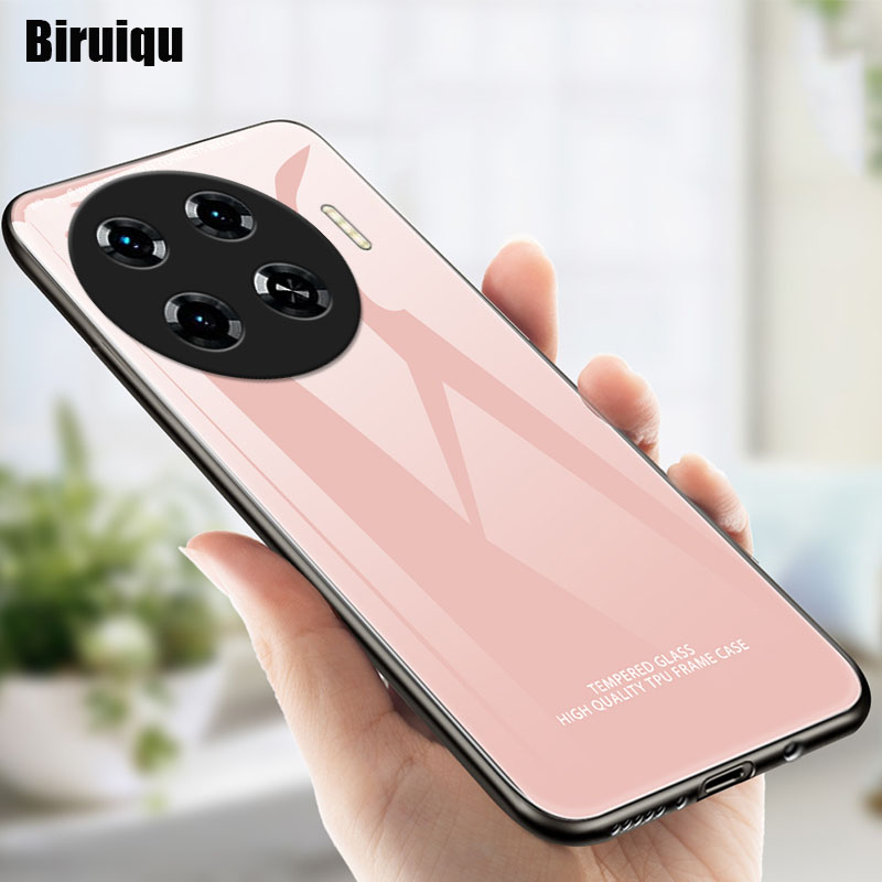 Biruiqu For Tecno Spark 20 Pro + Shockproof Tempered Glass Back Soft Silicone Edge Black Case Cover Casing