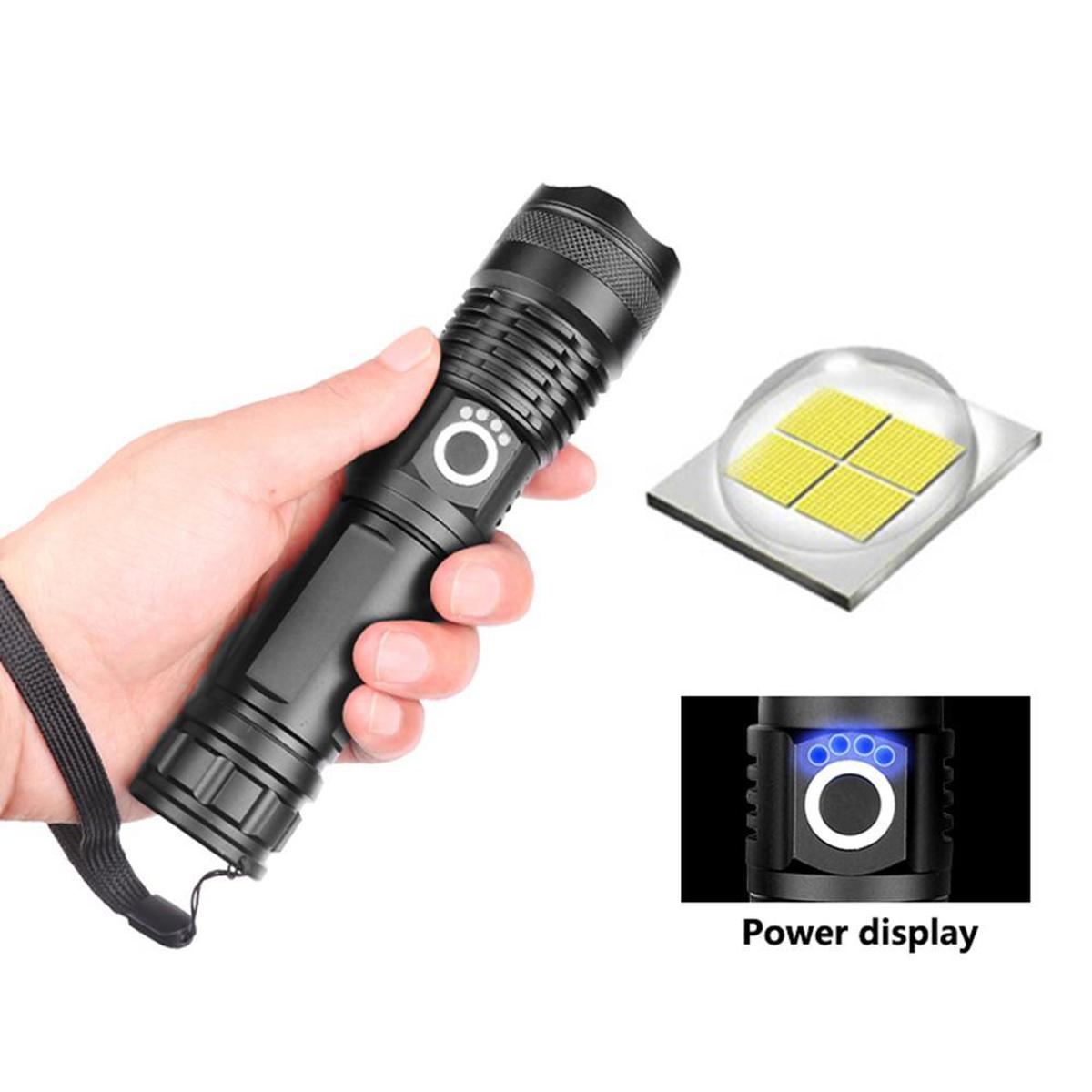 LB LED XHP50 Telescopic Focusing Flashlight High Light Torch with Power Display