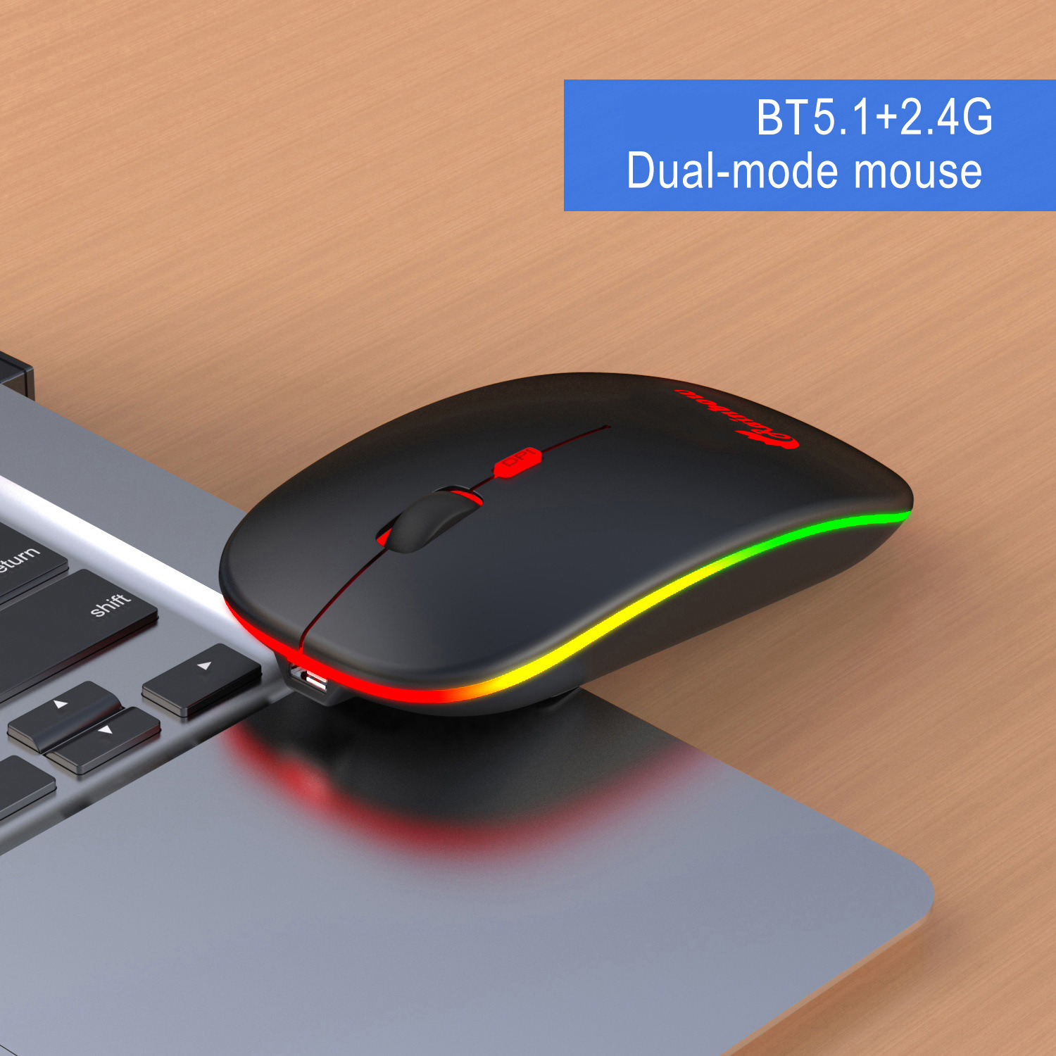 Rainbow Duel Mode Bluetooth Version Rgb Rechargeable Wireless Mouse - Effortless Wireless Connectivity For Gaming Enthusiasts. 