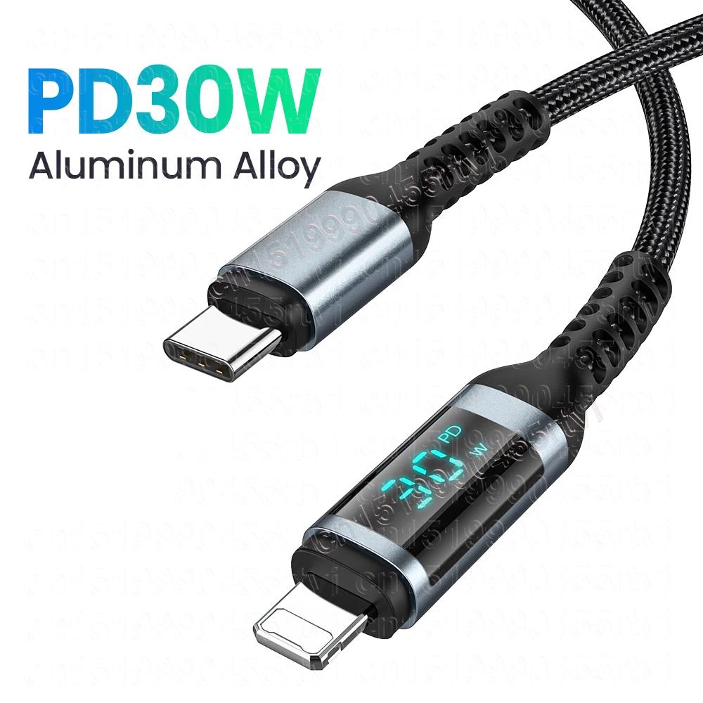 LED Display USB C to Lighting Cable for iPhone 14 13 12 11 Pro Max XS XR iPad PD30W Fast Charging Type C to Lighning Data Cable