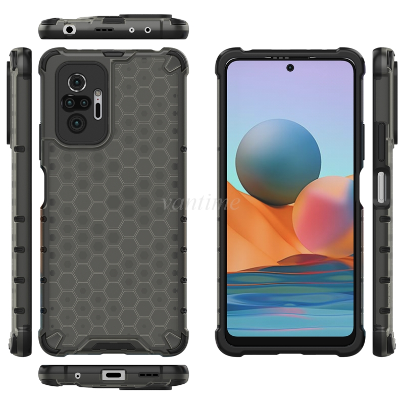 Vantime for Xiaomi Redmi Note 10 pro honeycomb case transparent back anti-fingerprint cover. 