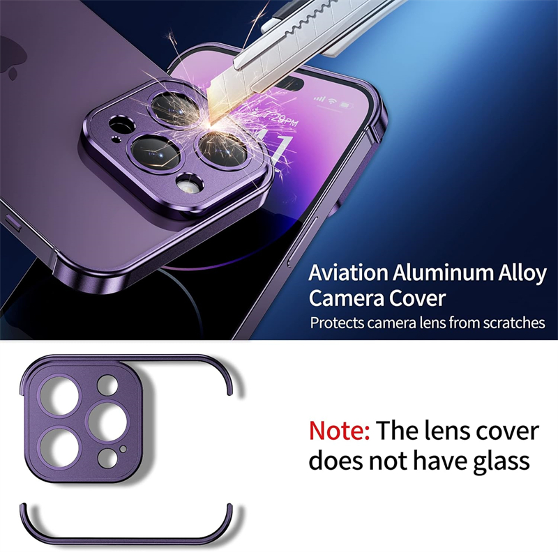Metal Corner Frameless Bumper Shockproof Case for IPhone 14 15 13 12 Pro Max Plus 14Pro 15Pro Cover with Glass Lens Protector. 