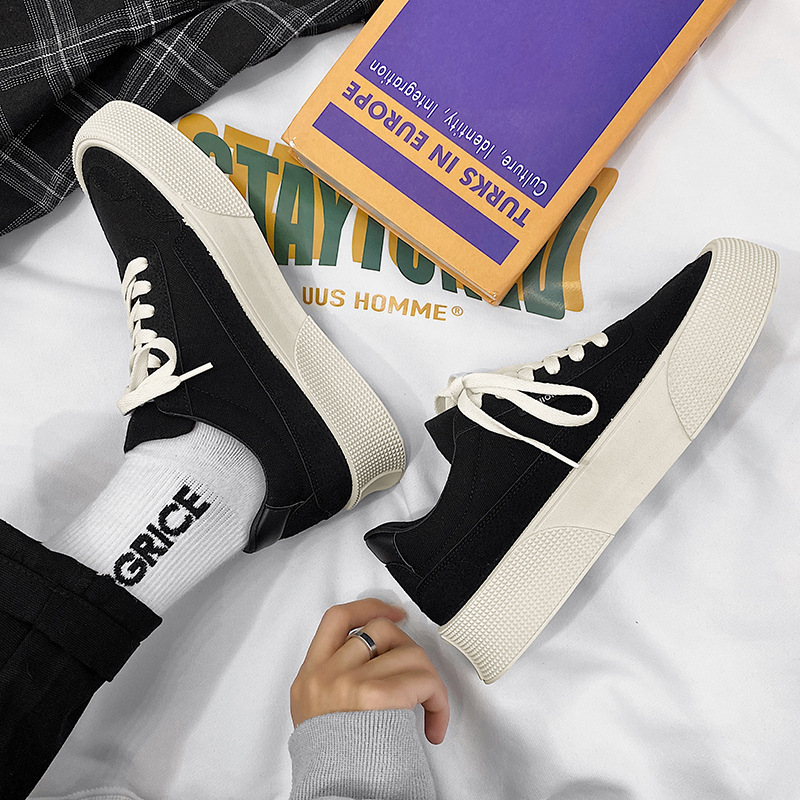 2023 Spring New Men's Shoes Street Shooting Niche Canvas White Shoes Low-Top Platform Hight Increasing Board Shoes Men's One Piece. 
