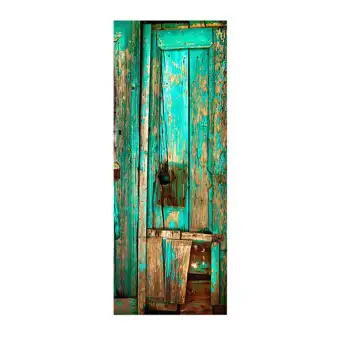 Lala 3d Door Poster Wall Sticker Green Old Wooden Doors For
