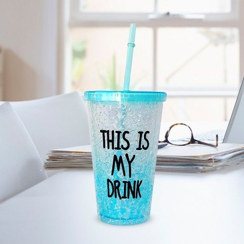 Juice Mug  Juice Jar   Ice Crushed Designed Juice Glass  With Straw - Coffee Mug. 