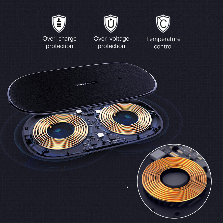 Nillkin 10W Qi Fast Wireless Charger - Gemini Dual Charging Pad for Samsung Galaxy S10 5G S10+ S10e for IPhone XS Max Xr X Gift Adapter. 