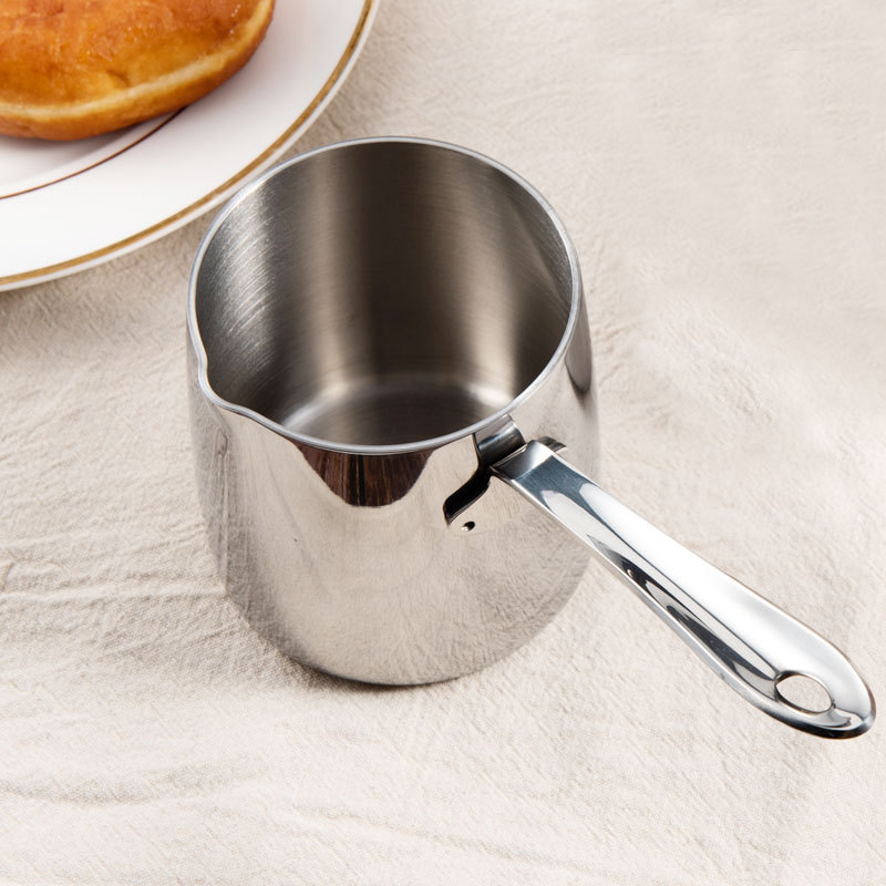 Stainless Steel Coffee Pot Milk Jug Melted Butter Cream Thickened 350ML Induction Cooker Available Long Handle Wax Melting Pot. 